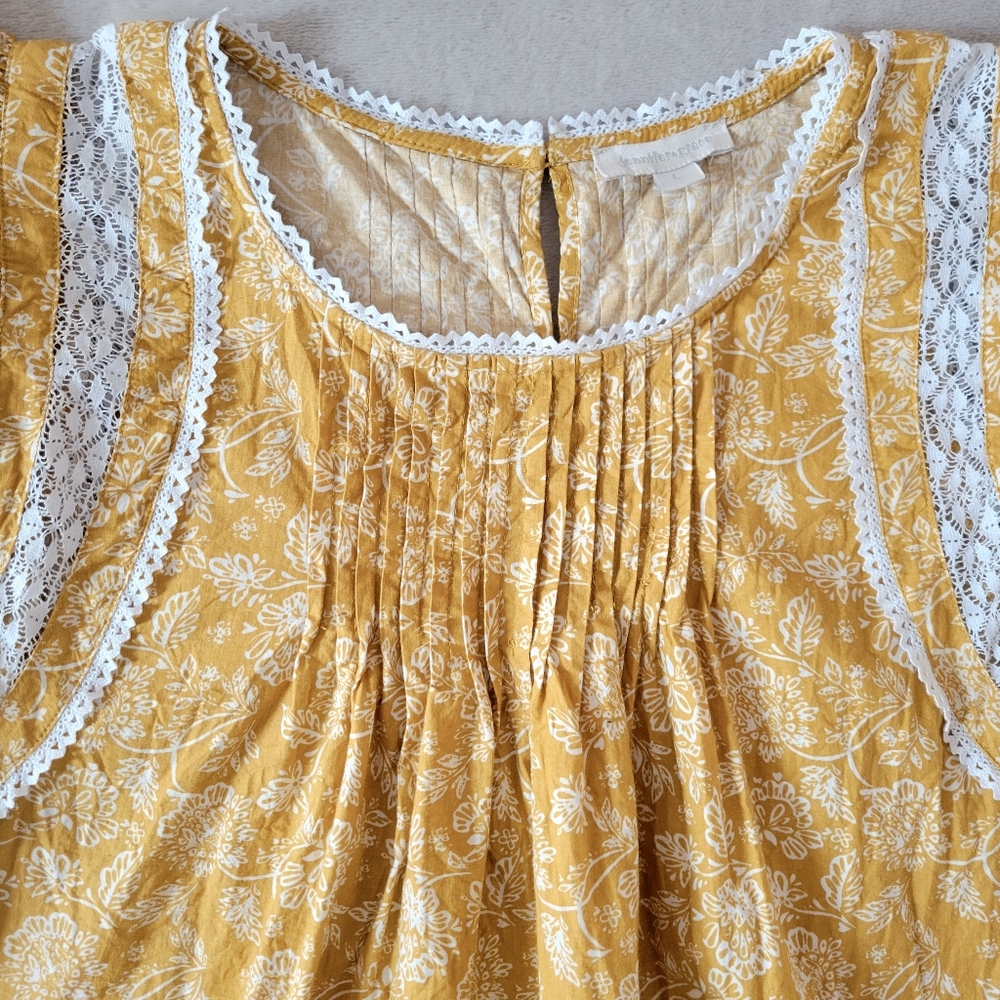 Jennifer And Grace Tiered Ruffle Floral Short Sleeve Top Large Yellow - Picture 4 of 13